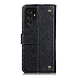 For Samsung Galaxy S22 Ultra 5G Copper Buckle Folio PU Leather Case, Wallet Cover, Black | iCoverLover Australia