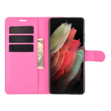 For Samsung Galaxy S21 Ultra Case Lychee Folio Protective PU Leather Wallet Cover, Rose Red | iCoverLover Australia