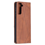 For Samsung Galaxy S21+ Plus Case Rhombus Texture Folio Magnetic PU Leather Cover, Wallet & Kickstand, Brown | iCoverLover Australia