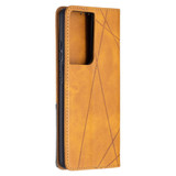 For Samsung Galaxy S21 Case Ultra Case Rhombus Texture Folio Magnetic PU Leather Cover, Wallet & Kickstand, Yellow | iCoverLover Australia