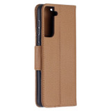 For Samsung Galaxy S21 Case Lychee Texture Folio PU Leather Cover, Wallet, Kickstand & Lanyard, Brown | iCoverLover Australia