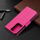 For Samsung Galaxy S21 Ultra Case Lychee Texture Folio PU Leather Cover, Wallet, Kickstand & Lanyard, Rose Red | iCoverLover Australia