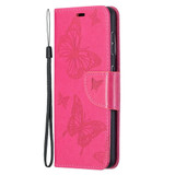 For Samsung Galaxy S21 Case Butterflies Emboss Folio PU Leather Cover, Wallet, Kickstand & Lanyard, Rose Red | iCoverLover Australia