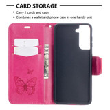 For Samsung Galaxy S21 Case Butterflies Emboss Folio PU Leather Cover, Wallet, Kickstand & Lanyard, Rose Red | iCoverLover Australia