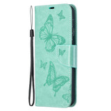 For Samsung Galaxy S21+ Plus Case Butterflies Emboss Folio PU Leather Cover, Wallet, Kickstand & Lanyard, Green | iCoverLover Australia