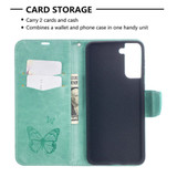 For Samsung Galaxy S21+ Plus Case Butterflies Emboss Folio PU Leather Cover, Wallet, Kickstand & Lanyard, Green | iCoverLover Australia
