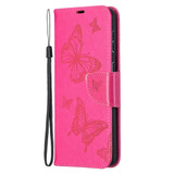 For Samsung Galaxy S21+ Plus Case Butterflies Emboss Folio PU Leather Cover, Wallet, Kickstand & Lanyard, Rose Red | iCoverLover Australia