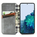 For Samsung Galaxy S21 Case, Cubic Grid Folio Magnetic PU Leather Cover Wallet, Kickstand, Gray | iCoverLover Australia