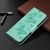 For Samsung Galaxy S21 Case Ultra Case Butterflies Emboss Folio PU Leather Cover, Wallet, Kickstand & Lanyard, Green | iCoverLover Australia