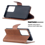 For Samsung Galaxy S21 Ultra Case Lambskin Texture Folio PU Leather Cover, Wallet, Kickstand & Lanyard, Brown | iCoverLover Australia