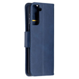 For Samsung Galaxy S21+ Plus Case Lambskin Texture Folio PU Leather Cover, Wallet, Kickstand & Lanyard, Blue | iCoverLover Australia