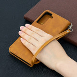 For Samsung Galaxy S21+ Plus Case Lambskin Texture Folio PU Leather Cover, Wallet, Kickstand & Lanyard, Light Brown | iCoverLover Australia