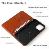 For iPhone 14 Case Fierre Shann Genuine Cowhide Leather Wallet Cover Brown | iCoverLover Australia