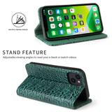 For iPhone 14 Plus Case Crocodile Pattern Genuine Cow Wallet Leather Cover Green | iCoverLover Australia