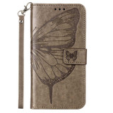 For iPhone 14 Plus Case, Embossed Floral Butterfly, PU Leather Wallet Cover, Lanyard, Stand, Grey | iCoverLover Australia