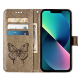 For iPhone 14 Plus Case, Embossed Floral Butterfly, PU Leather Wallet Cover, Lanyard, Stand, Grey | iCoverLover Australia