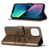 For iPhone 14 Plus Case, Embossed Floral Butterfly, PU Leather Wallet Cover, Lanyard, Stand, Grey | iCoverLover Australia