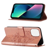 For iPhone 14 Plus Case, Embossed Floral Butterfly, PU Leather Wallet Cover, Lanyard, Stand, Rose Gold | iCoverLover Australia