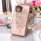For iPhone 14 Plus Case, Embossed Floral Butterfly, PU Leather Wallet Cover, Lanyard, Stand, Rose Gold | iCoverLover Australia