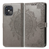 For iPhone 13 Pro Case, Mandala Emboss PU Leather Wallet Cover, Stand, Lanyard, Grey | iCoverLover Australia