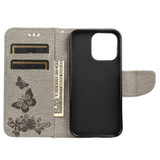 For iPhone 13 Pro Case, Vintage Butterflies Pattern PU Leather Wallet Cover, Stand, Grey | iCoverLover Australia
