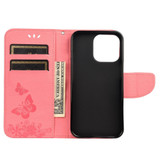 For iPhone 13 Pro Case, Vintage Butterflies Pattern PU Leather Wallet Cover, Stand, Pink | iCoverLover Australia
