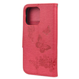 For iPhone 13 Pro Case, Vintage Butterflies Pattern PU Leather Wallet Cover, Stand, Red | iCoverLover Australia