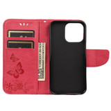 For iPhone 13 Pro Case, Vintage Butterflies Pattern PU Leather Wallet Cover, Stand, Red | iCoverLover Australia