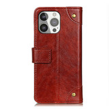 For iPhone 13 Pro Case, Retro PU Leather Wallet Cover, Copper Accents, Brown | iCoverLover Australia