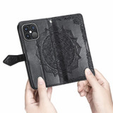 For iPhone 13 Pro Max Case, Mandala Emboss PU Leather Wallet Cover, Stand, Lanyard, Black | iCoverLover Australia