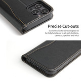 For iPhone 13 Pro Max Case Black Fierre Shann Genuine Cowhide Leather Wallet Cover | iCoverLover Australia