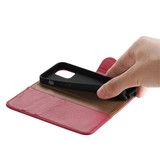 For iPhone 13 mini Case Fashion Cowhide Genuine Leather Wallet Cover Wine Red | iCoverLover Australia