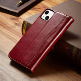 For iPhone 13 Mini Case Red Fierre Shann Genuine Cowhide Leather Wallet Cover | iCoverLover Australia