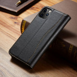 For iPhone 12 Pro Max (6.7in) Case Black Fierre Shann Genuine Cowhide Leather Cover With 2 Card Slots, Cash Pocket & Kickstand | iCoverLover Australia