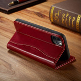 For iPhone 12 Pro Max (6.7in) Case Red Fierre Shann Genuine Cowhide Leather Cover With 2 Card Slots, Cash Pocket & Kickstand | iCoverLover Australia