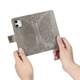 For iPhone 12/12 Pro 6.1in Butterfly Love Flower Folio PU Leather Case, Card Slot, Wallet, Lanyard, Gray | iCoverLover Australia