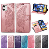 For iPhone 12 mini Case Butterfly Love Flower Folio PU Leather Case, Card Slot, Wallet, Lanyard, Gray | iCoverLover Australia