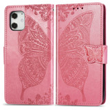 For iPhone 12 mini Case Butterfly Love Flower Folio PU Leather Case, Card Slot, Wallet, Lanyard, Pink | iCoverLover Australia