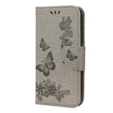 For iPhone 12 Pro Max Case Vintage Floral Butterfly Pattern Folio PU Leather Case,Card Slot, Holder, Wallet, Lanyard, Grey | iCoverLover Australia
