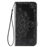 For iPhone 12 Pro Max Case Halfway Mandala Pattern Folio PU Leather Case,Holder, Card Slots, Wallet, Lanyard, Grey | iCoverLover Australia