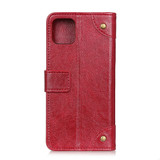 For iPhone 12 mini Case Copper Buckle Nappa Texture Folio PU Leather Case Wallet, Red Wine | iCoverLover Australia