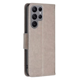 For Samsung Galaxy S24 Ultra Case - Embossed Butterflies, Folio Wallet PU Leather Cover, Stand, Grey | iCoverLover Australia