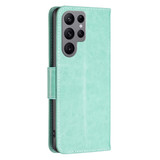 For Samsung Galaxy S24 Ultra Case - Embossed Butterflies, Folio Wallet PU Leather Cover, Stand, Green | iCoverLover Australia