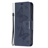 For Samsung Galaxy S24 Ultra Case - Embossed Butterflies, Folio Wallet PU Leather Cover, Stand, Blue | iCoverLover Australia