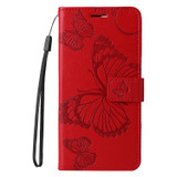 For iPhone 17e Folio PU Leather Case – Butterfly Embossed for Stylish Protection & Card Storage, Red | iCoverLover.com.au