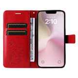 For iPhone 17e Folio PU Leather Case – Butterfly Embossed for Stylish Protection & Card Storage, Red | iCoverLover.com.au