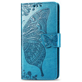 For iPhone 17e Folio PU Leather Case – Butterfly & Flower Embossed Design for Stylish Protection, Blue | iCoverLover.com.au