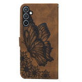 For Samsung Galaxy A57 5G Case | Retro Embossed Butterfly PU Leather Wallet Cover, Brown | iCoverLover Australia