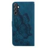 For Samsung Galaxy A57 5G Case | Retro Embossed Butterfly PU Leather Wallet Cover, Blue | iCoverLover Australia