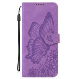 For Samsung Galaxy A57 5G Case | Retro Embossed Butterfly PU Leather Wallet Cover, Purple | iCoverLover Australia